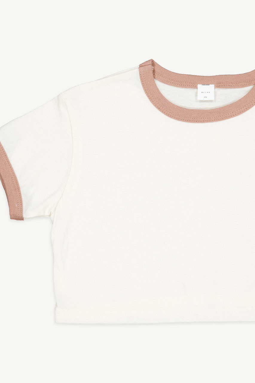 Mini Olive | Colour Contrast Crop Tee, Cream