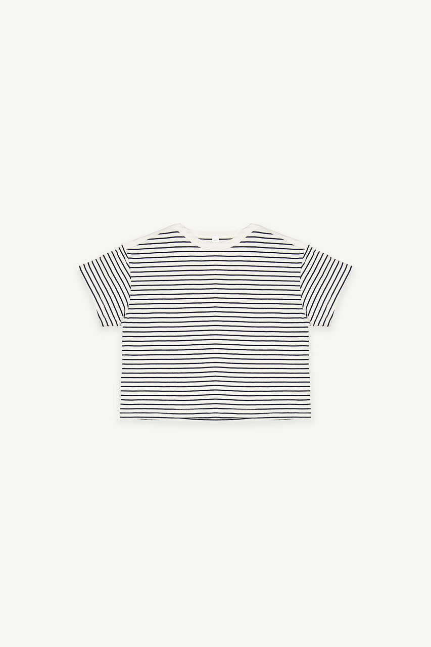 Mini Olive | Boat Neck Stripe Tee, Ivory/Black
