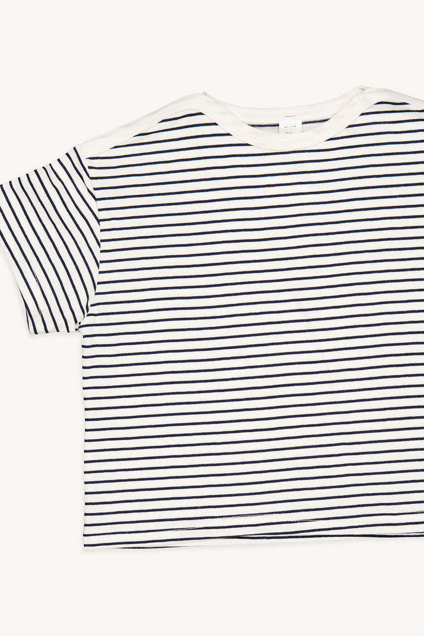 Mini Olive | Boat Neck Stripe Tee, Ivory/Black