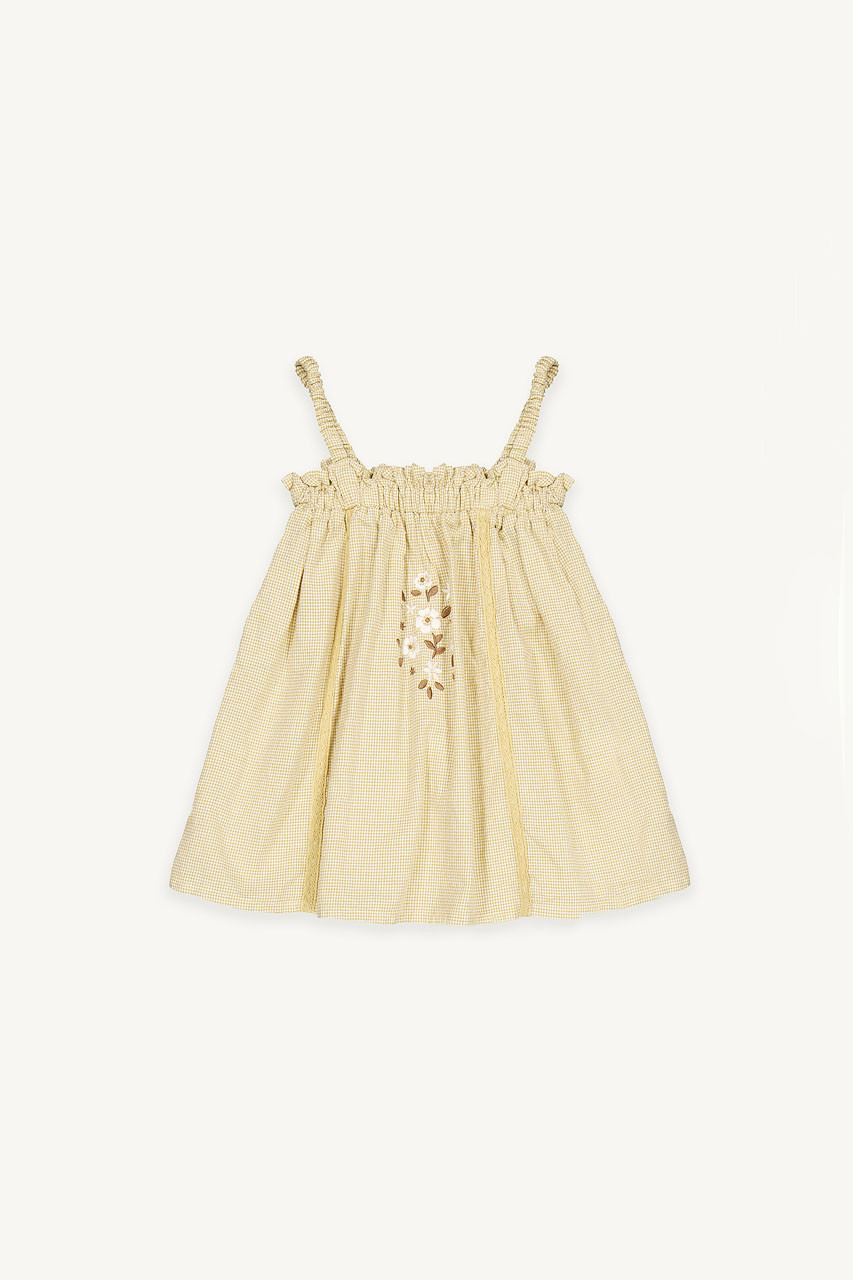 Mini Olive | Embroidered Apron Dress, Camel