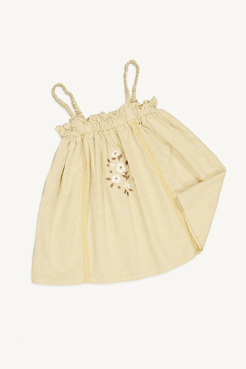 Mini Olive | Embroidered Apron Dress, Camel