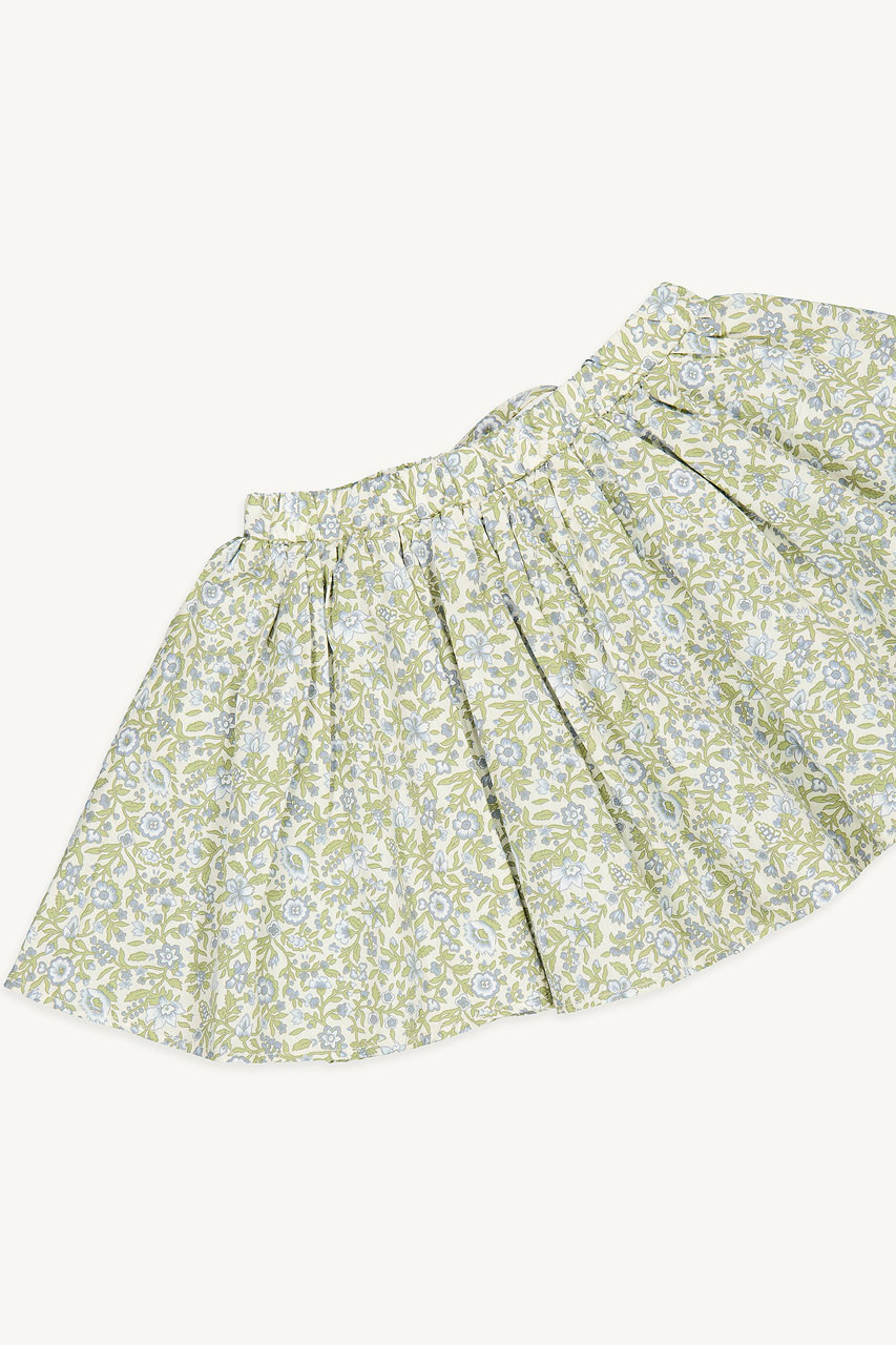 Mini Olive | Floral Pleated Skirt, Green