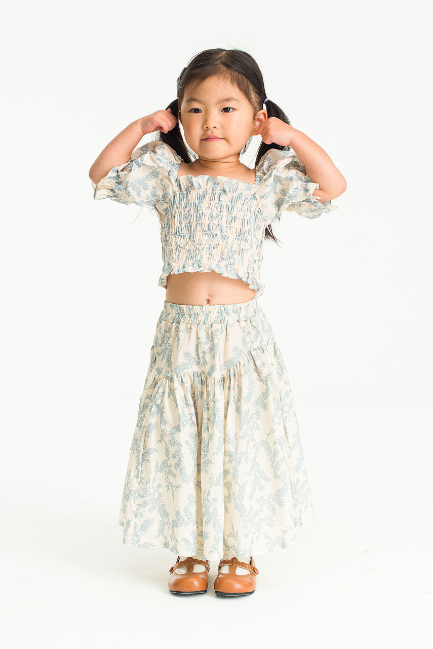 Mini Olive | Jane Flower Smoke Top, Light Blue