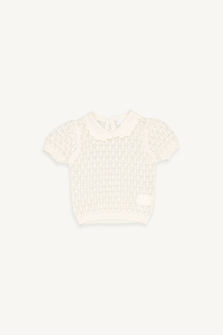 Mini Olive | Eyelet Collar Top, Ivory