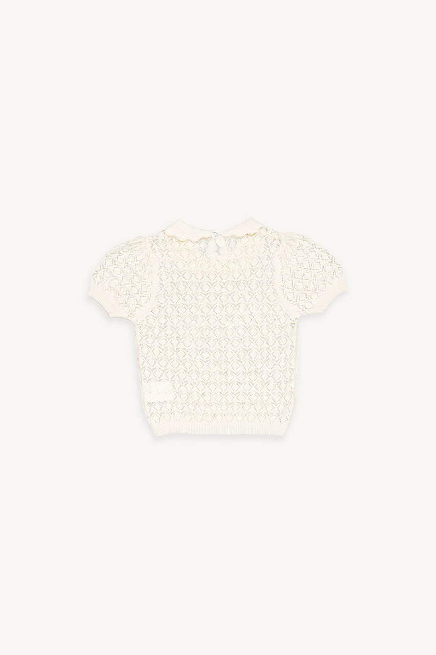 Mini Olive | Eyelet Collar Top, Ivory