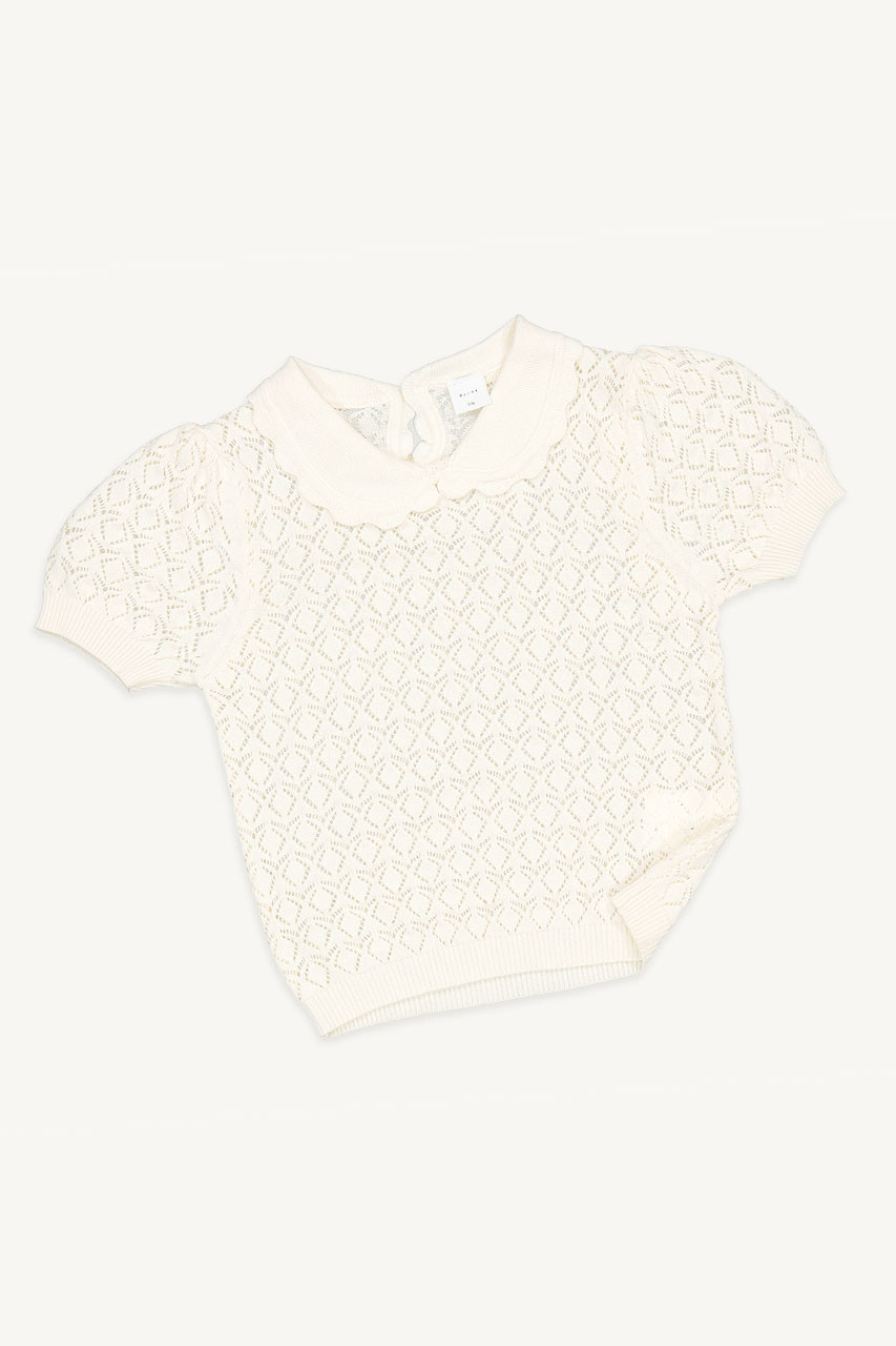 Mini Olive | Eyelet Collar Top, Ivory