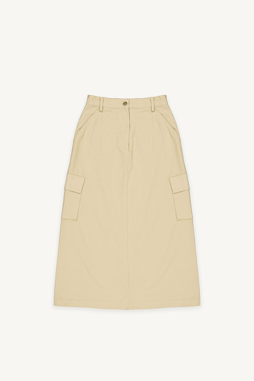 Washed Cotton Cargo Skirt, Beige