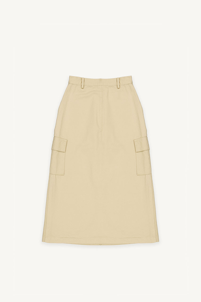Washed Cotton Cargo Skirt, Beige