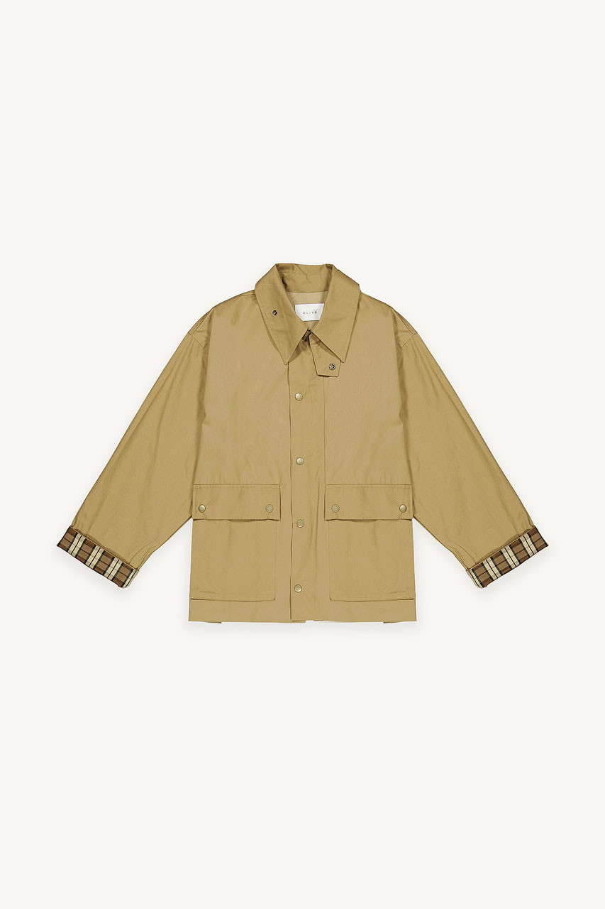 Check Sleeve Field Jacket, Beige