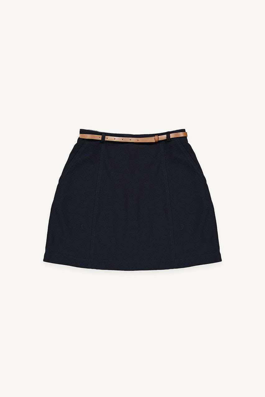 Cosi Simple Belted Mini Skirt, Black