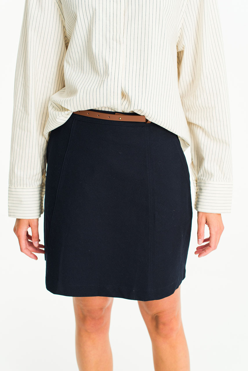 Cosi Simple Belted Mini Skirt, Navy