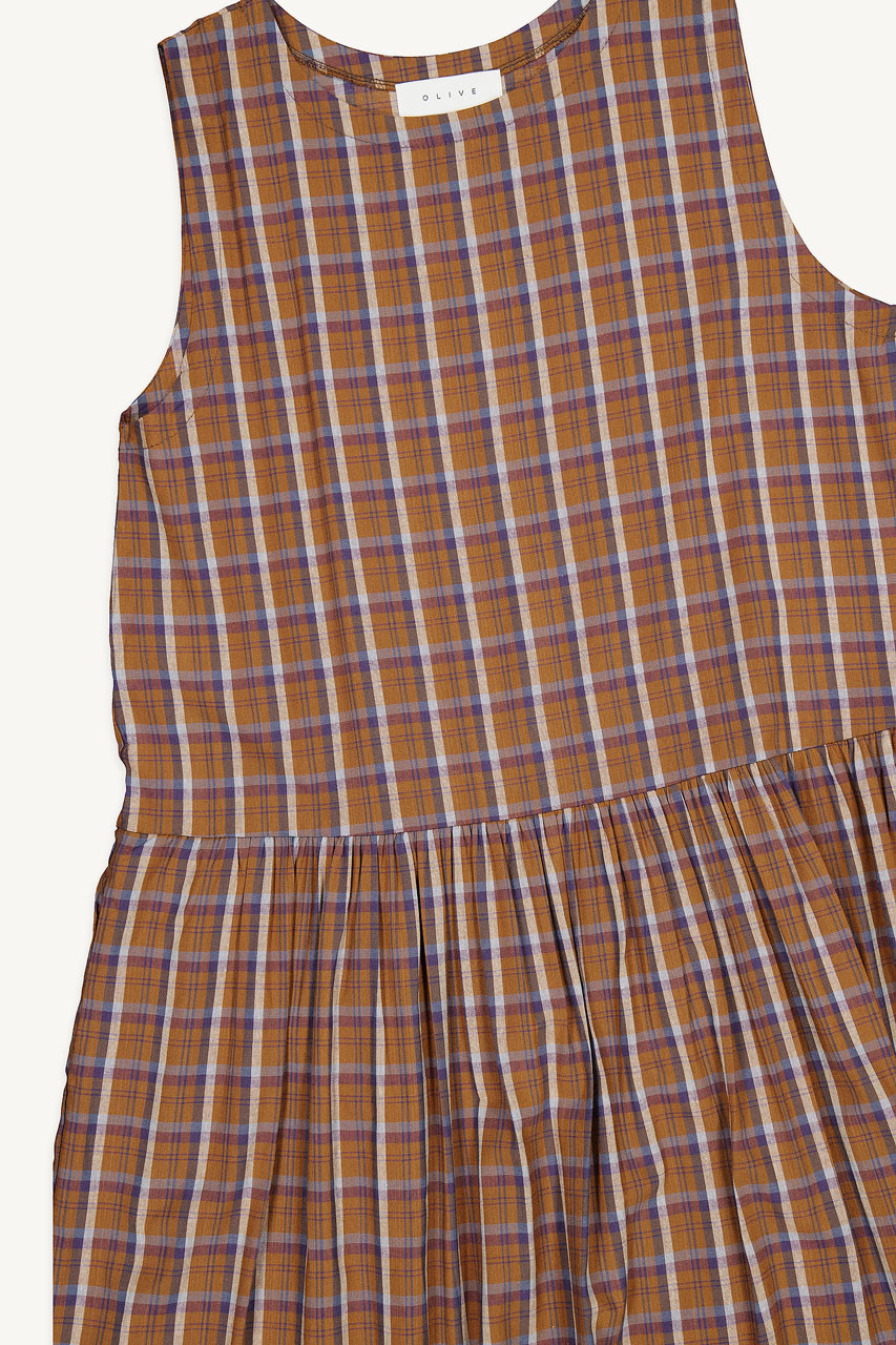 Mom Check Pinafore Dress, Brown