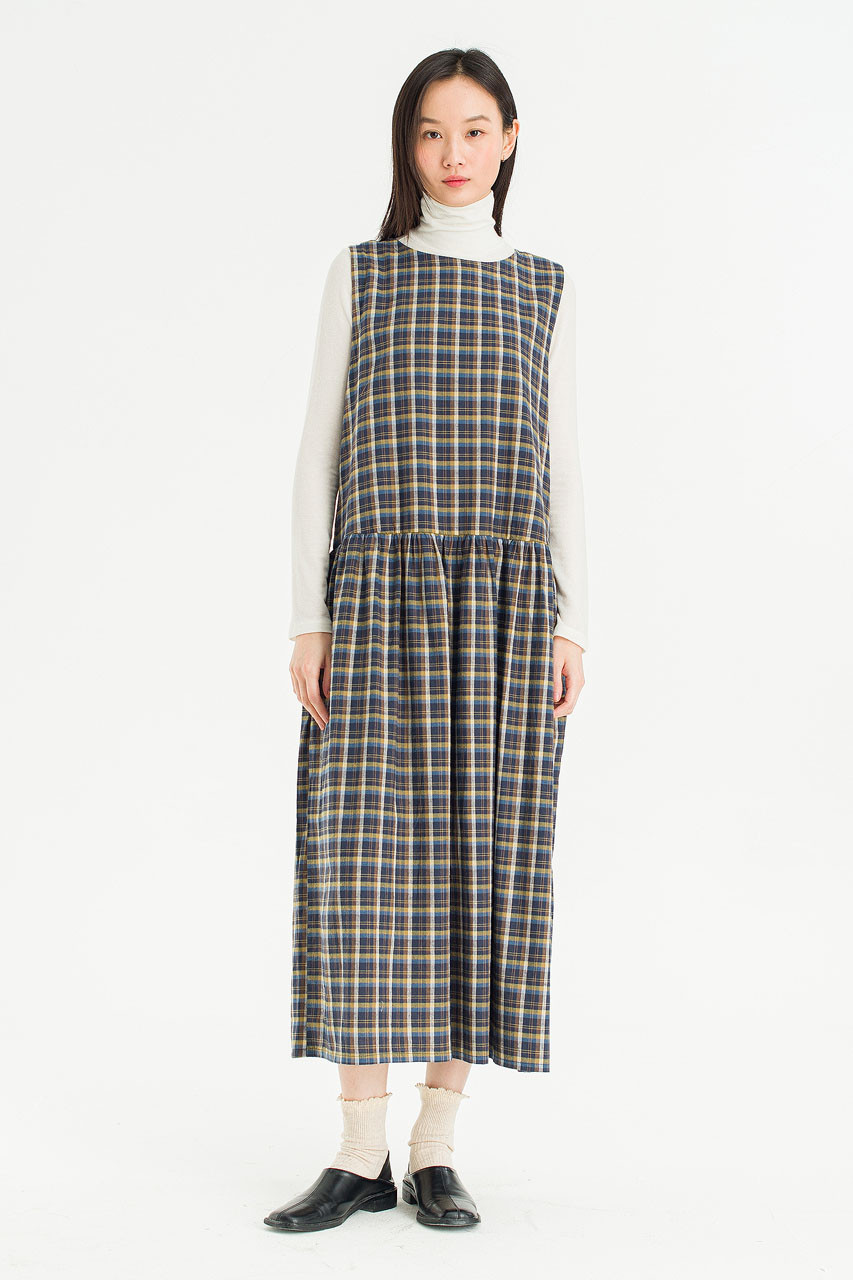 Momo Check Pinafore Dress, Navy