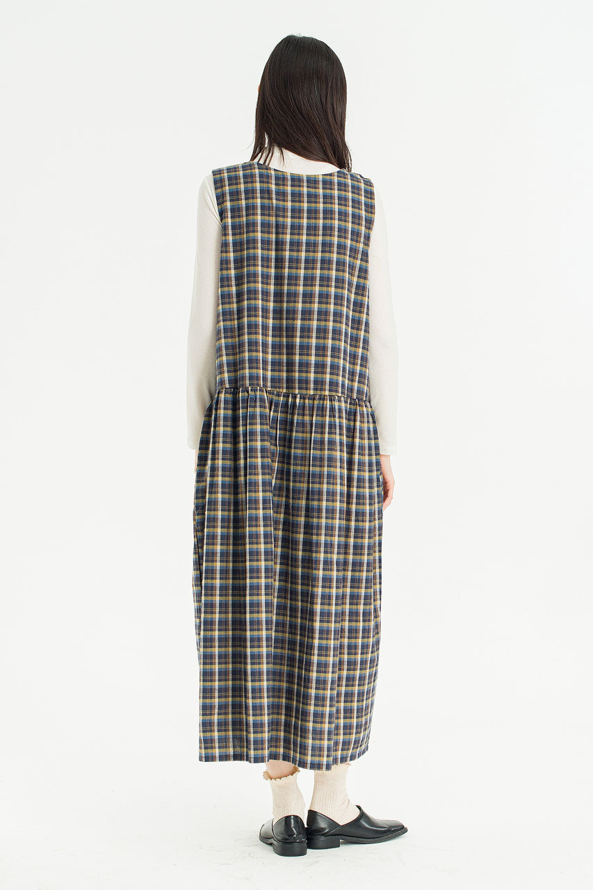 Momo Check Pinafore Dress, Navy