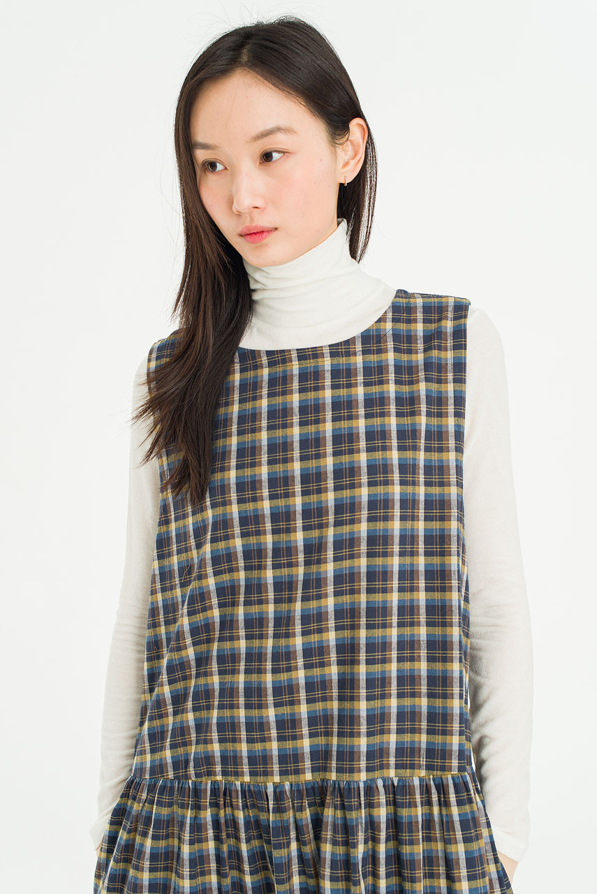 Momo Check Pinafore Dress, Navy