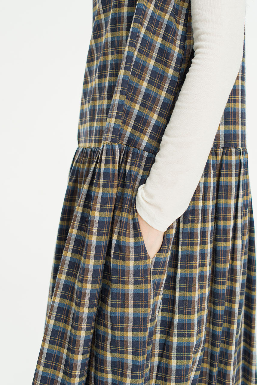 Momo Check Pinafore Dress, Navy