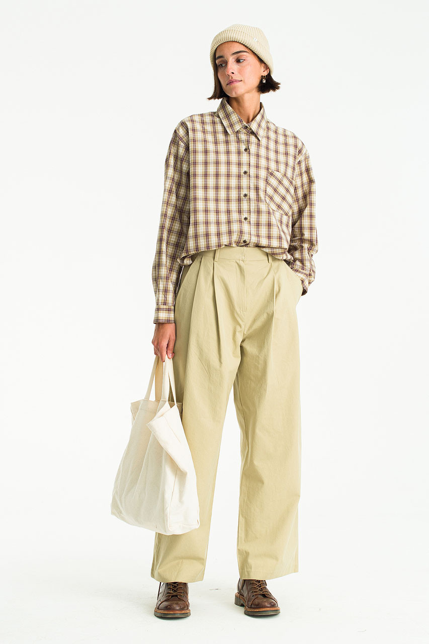 Rona Pintuck Wide Pants, Beige