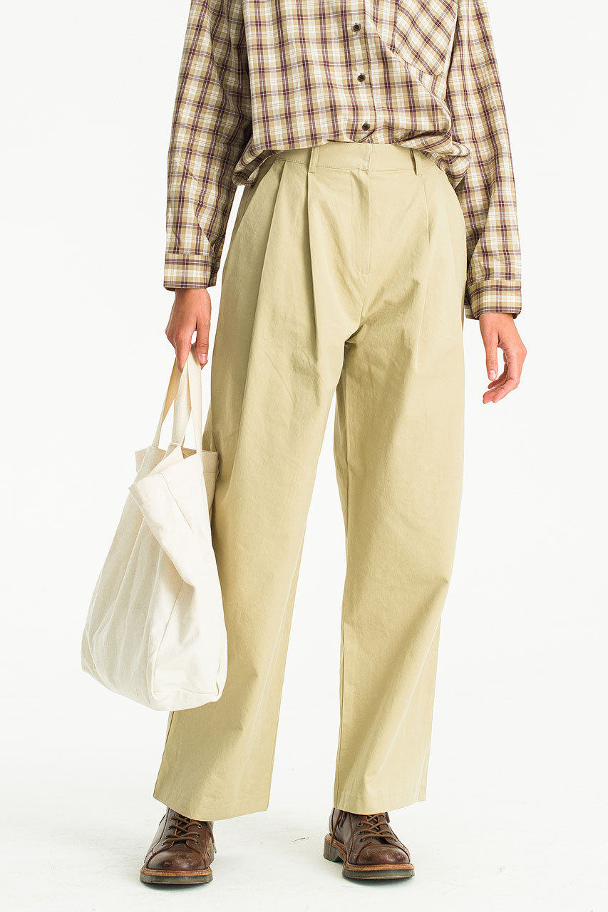 Rona Pintuck Wide Pants, Beige