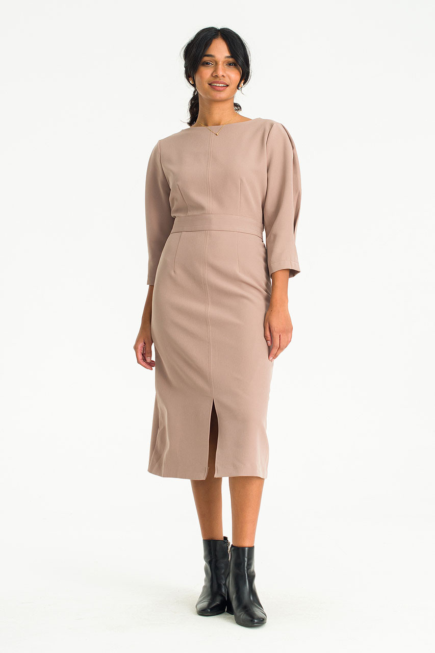 Roana Stitch Detail Dress, Beige