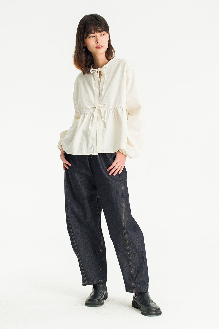 【hiyoko】Collie ribbon tops ivory Takako Ribbon Blouse, Ivory