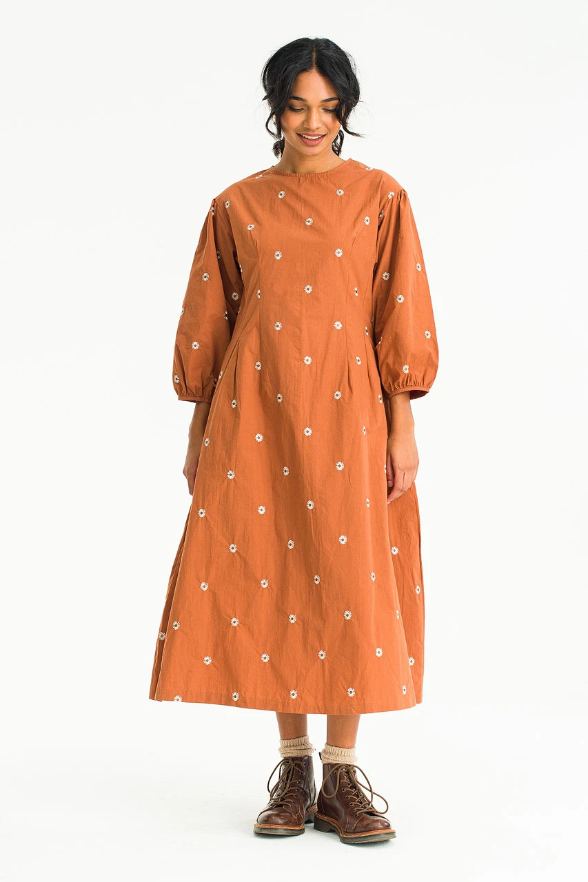 Laura Embroidery Dress, Brick