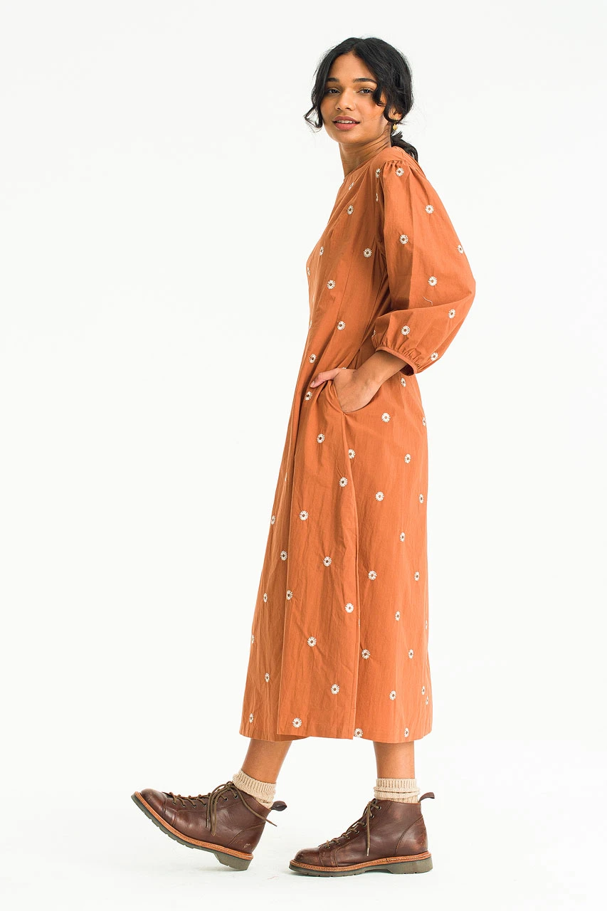 Laura Embroidery Dress, Brick