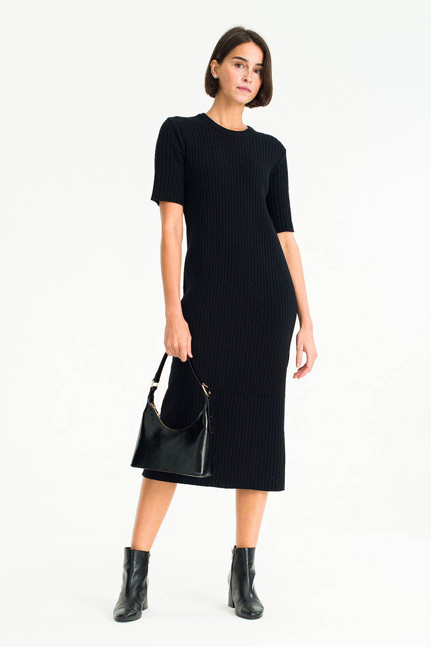 Mya Ribbed Maxi Dress, Black