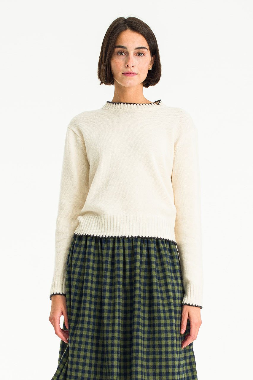 Contrast Stitch Jumper, Ivory