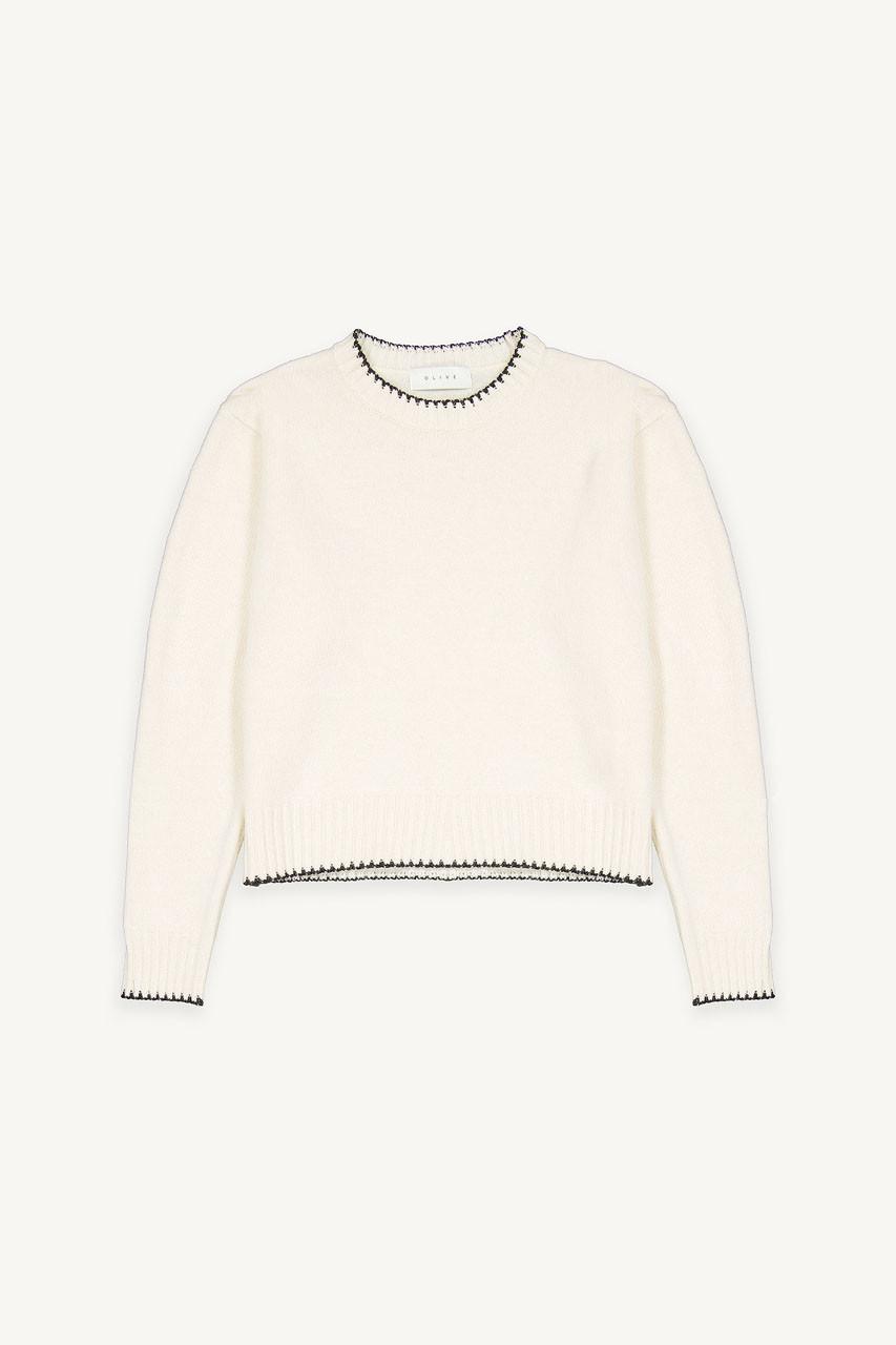 Contrast Stitch Jumper, Ivory