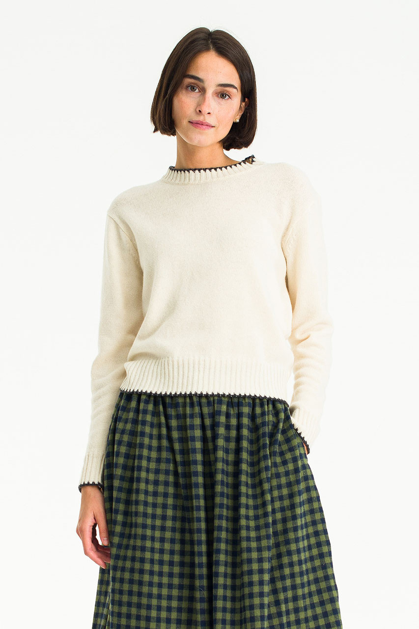 Contrast Stitch Jumper, Ivory