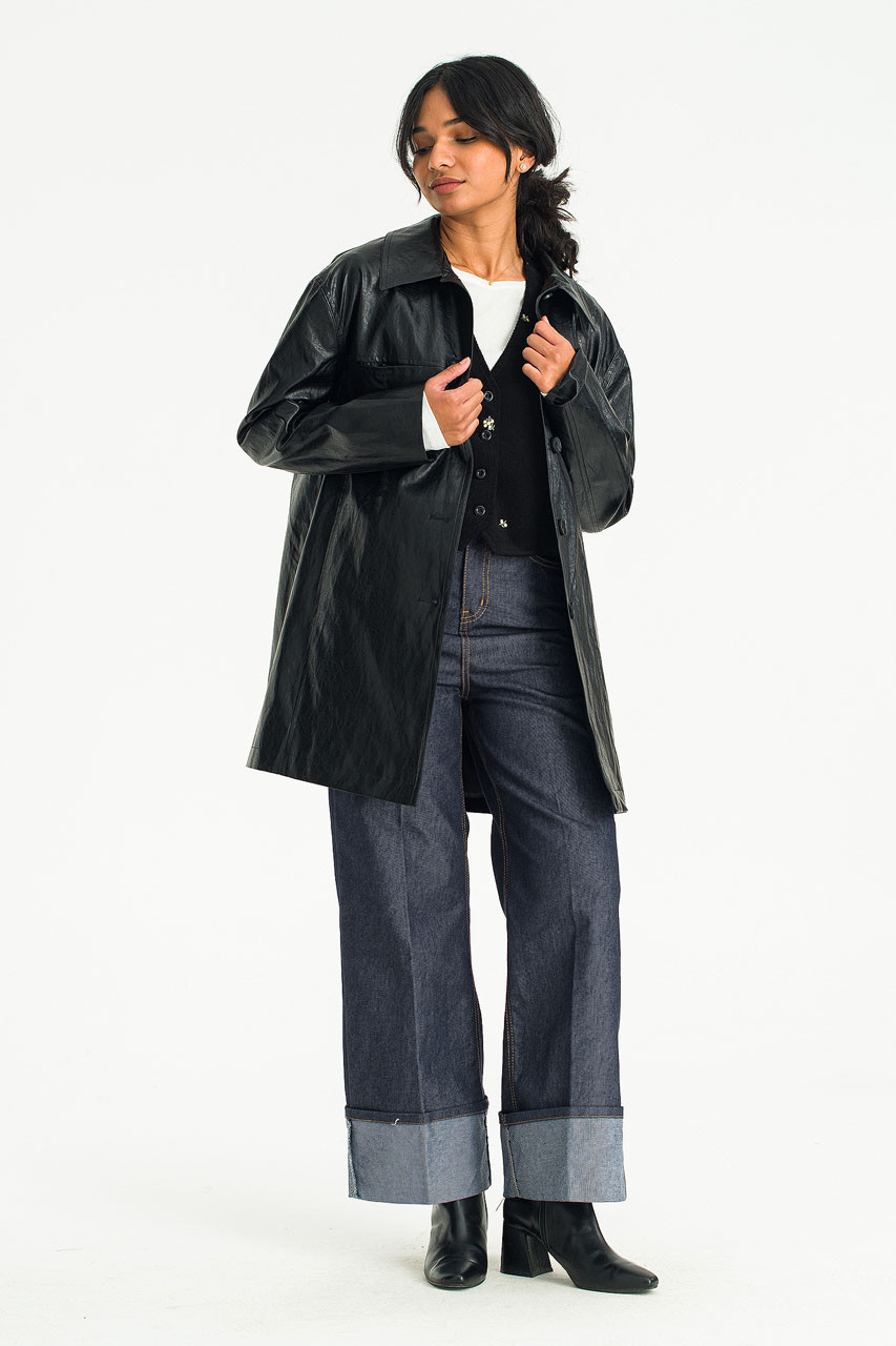 Leatherette Boxy Jacket, Black