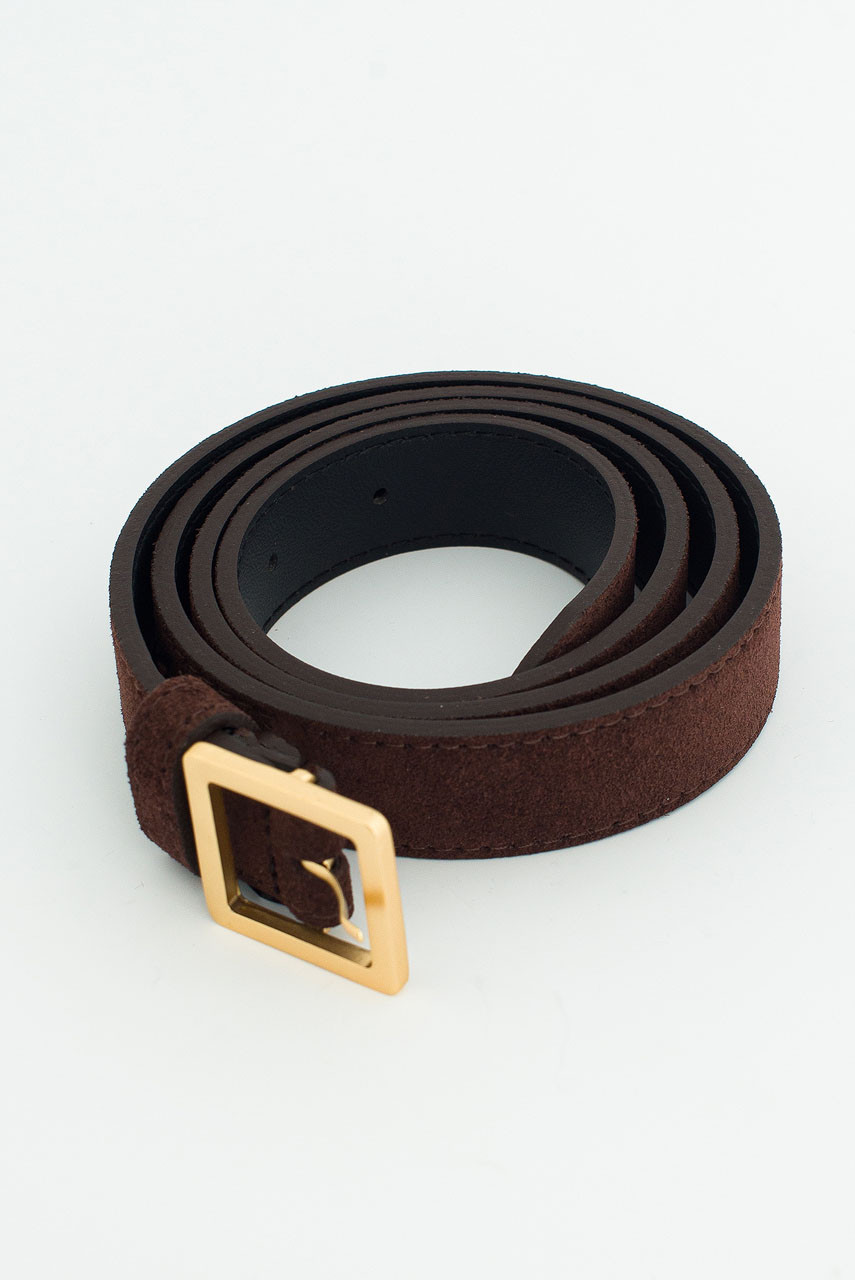 Suede Square Belt, Brown