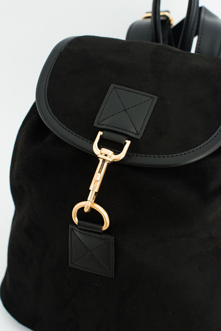 Faux Suede Back Pack, Black