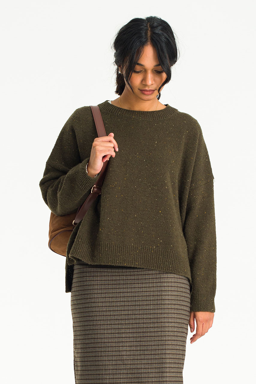 Boucle Round Neck Jumper, Khaki