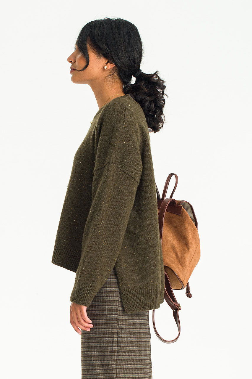 Boucle Round Neck Jumper, Khaki
