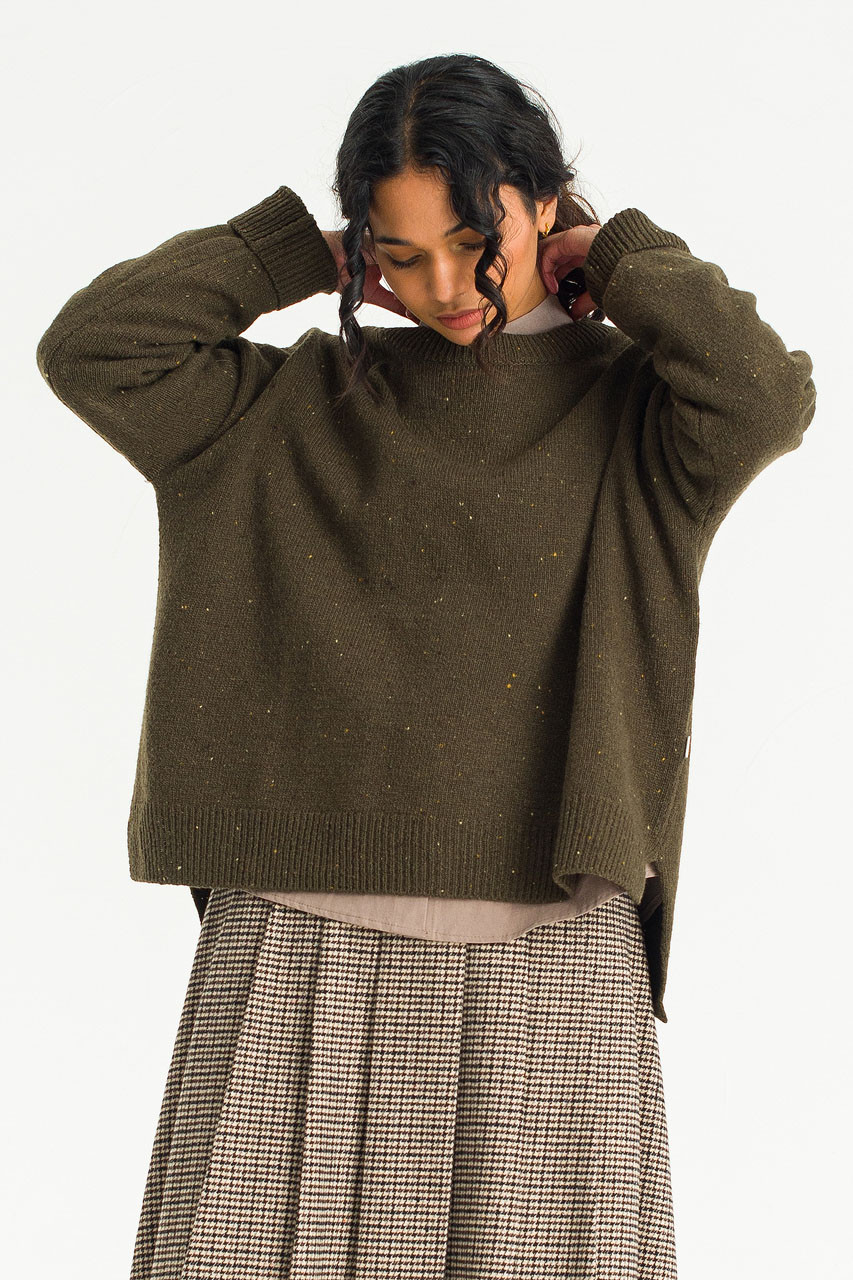Boucle Round Neck Jumper, Khaki