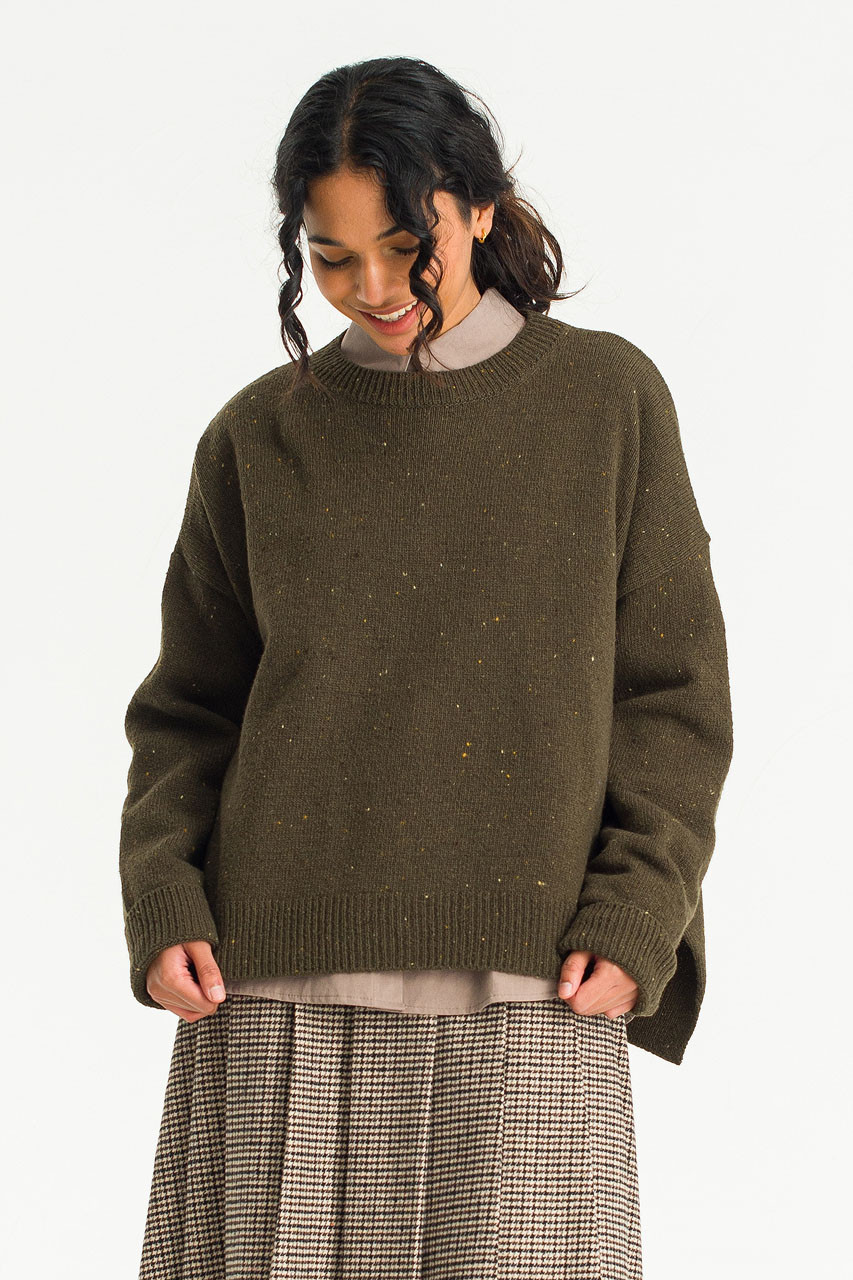 Boucle Round Neck Jumper, Khaki