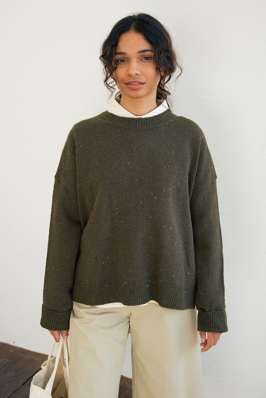 Boucle Round Neck Jumper, Khaki