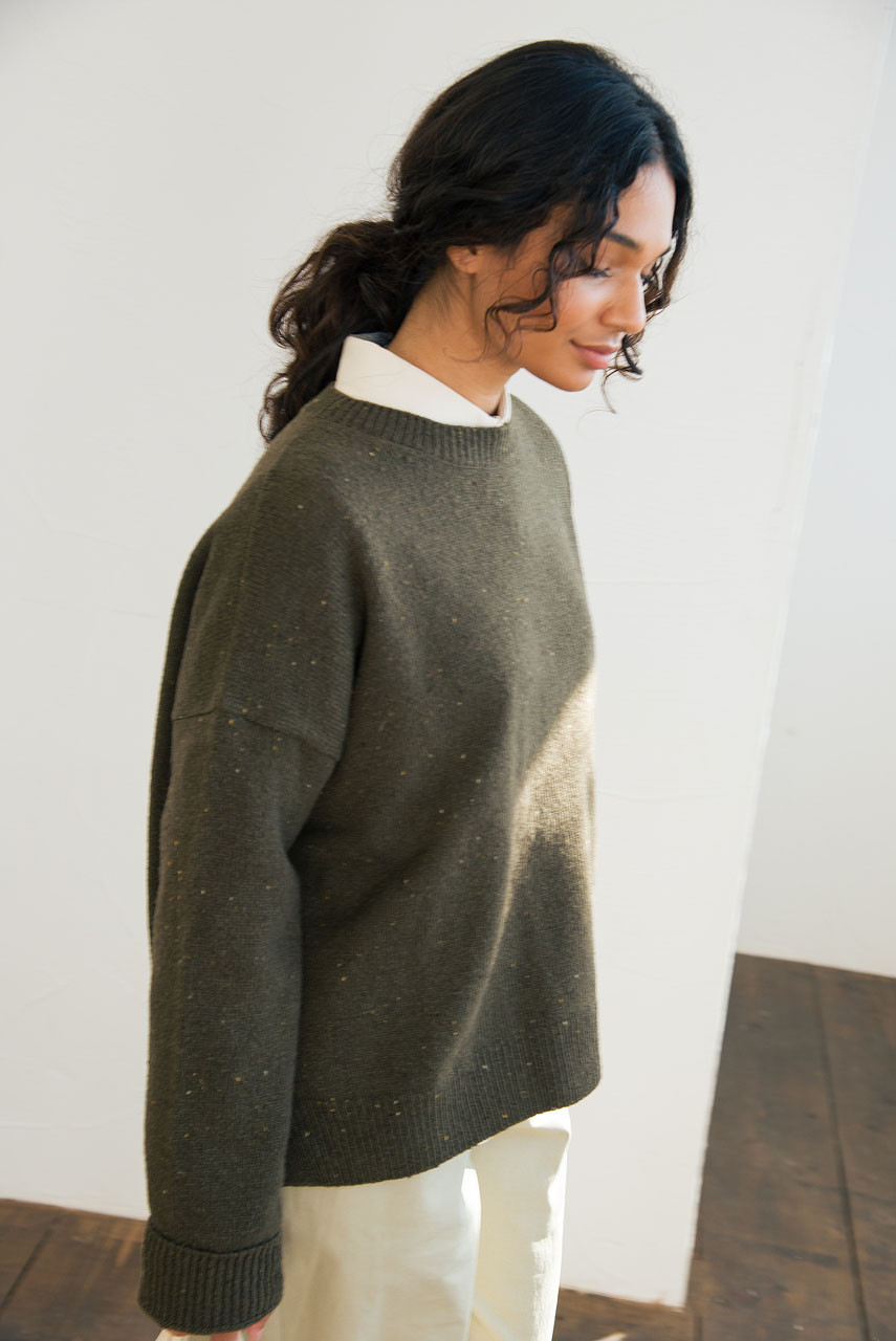 Boucle Round Neck Jumper, Khaki