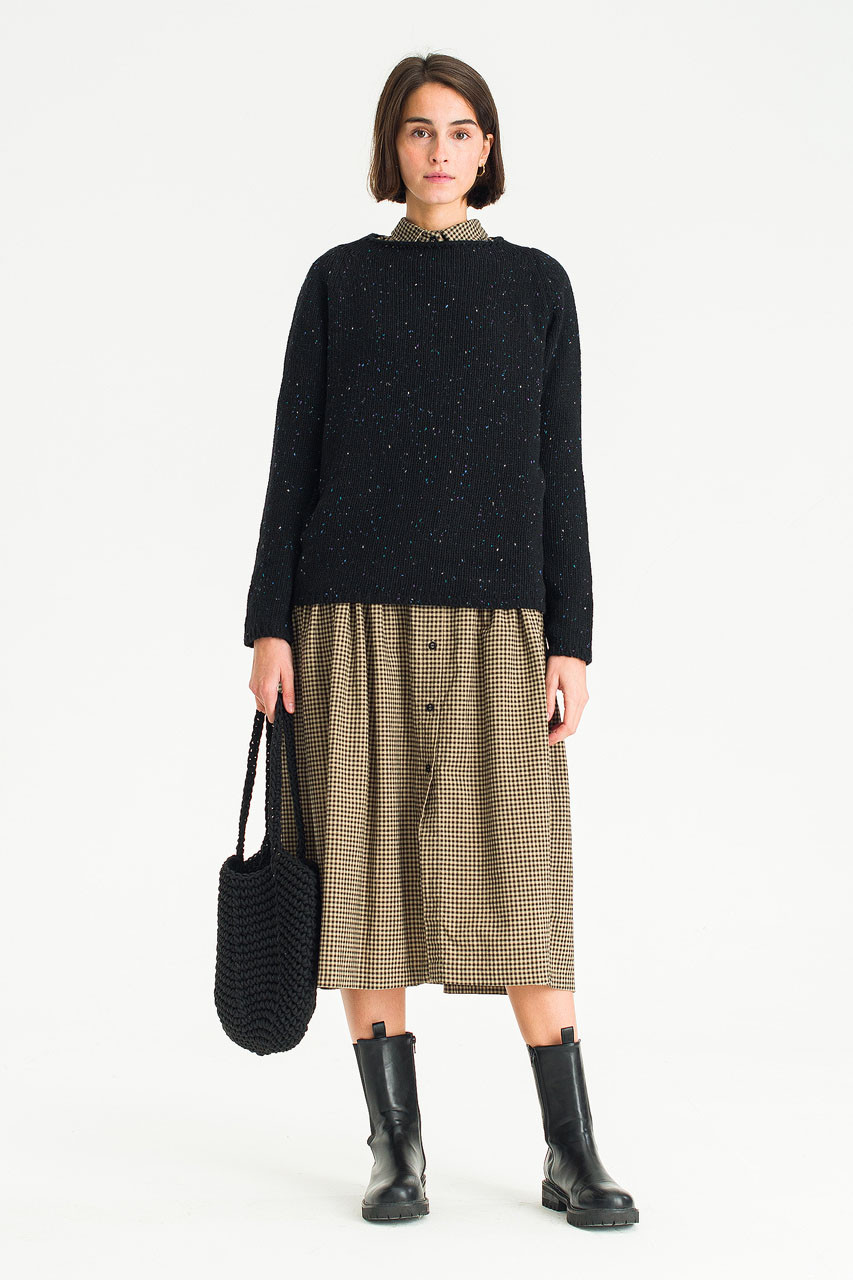 Flecked Fisherman Knit, Black