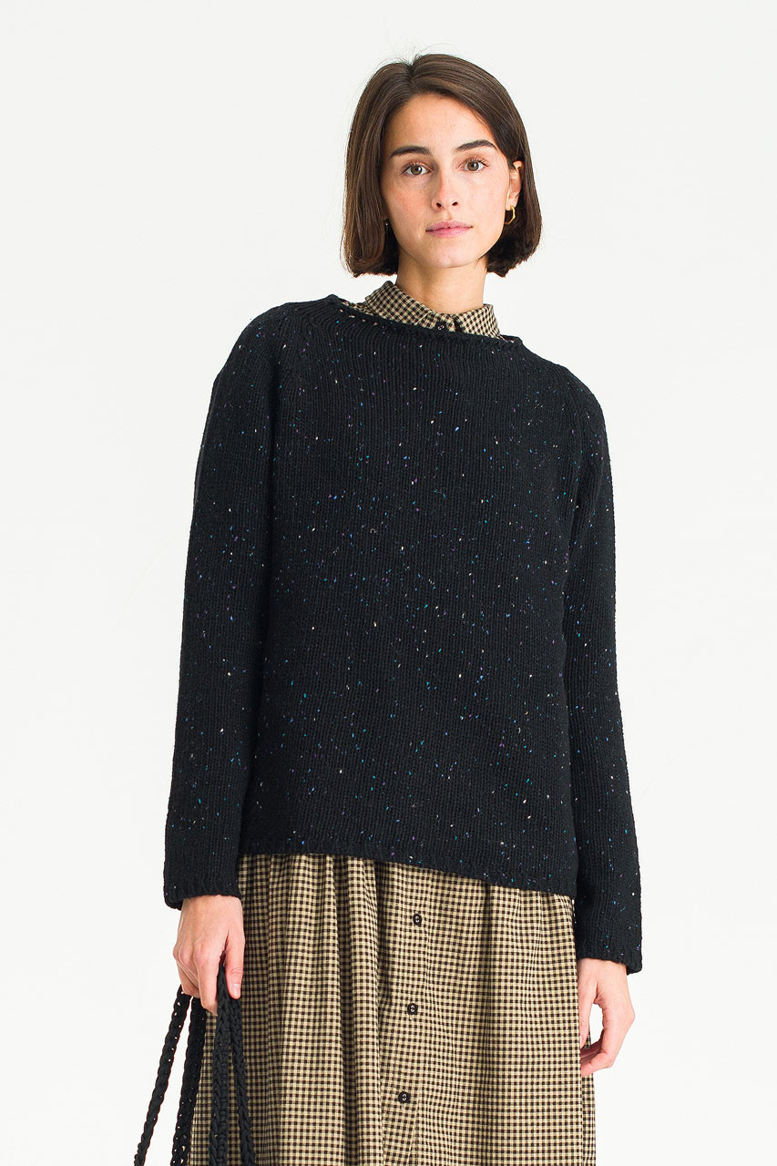 Flecked Fisherman Knit, Black
