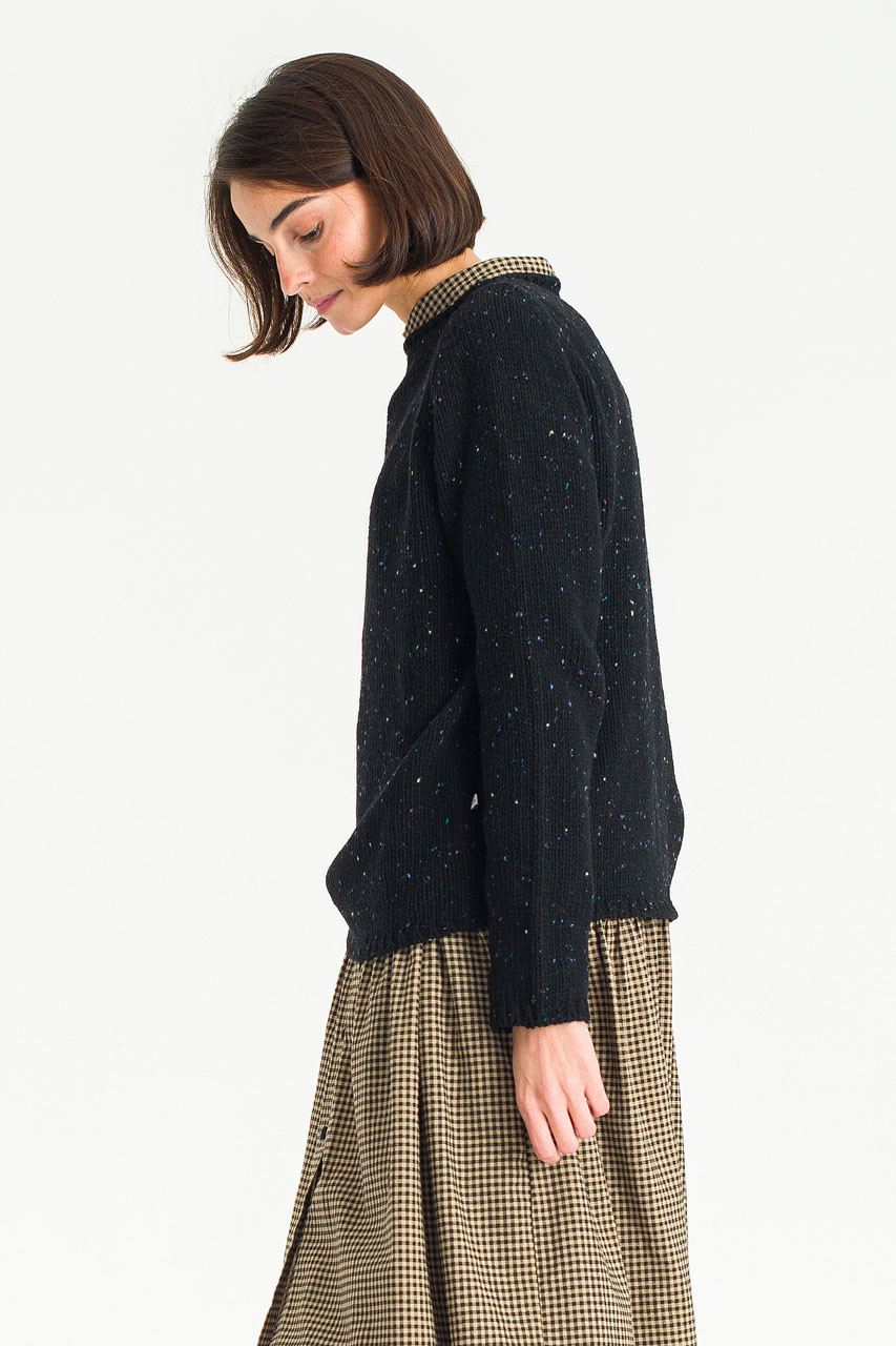 Flecked Fisherman Knit, Black