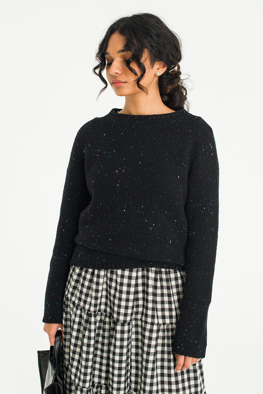 Flecked Fisherman Knit, Black