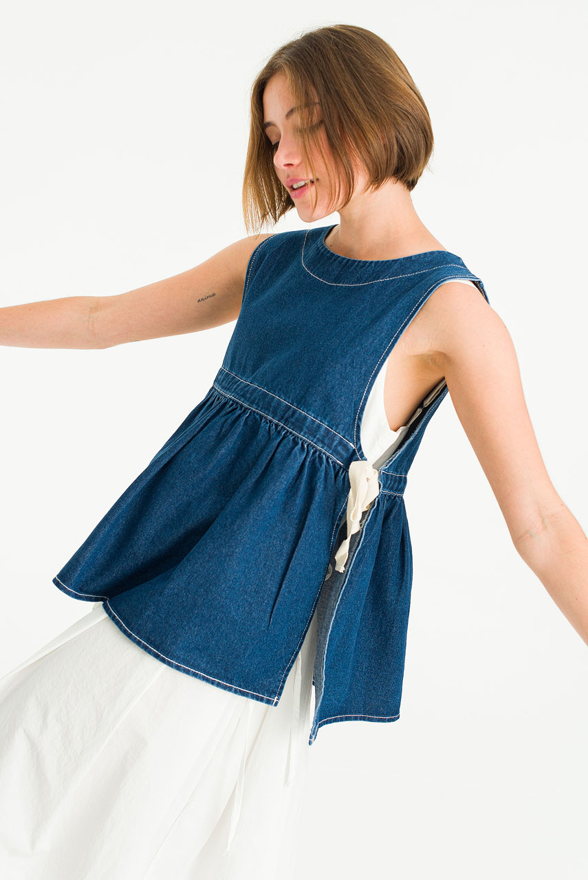 Faye Ribboned Vest, Denim