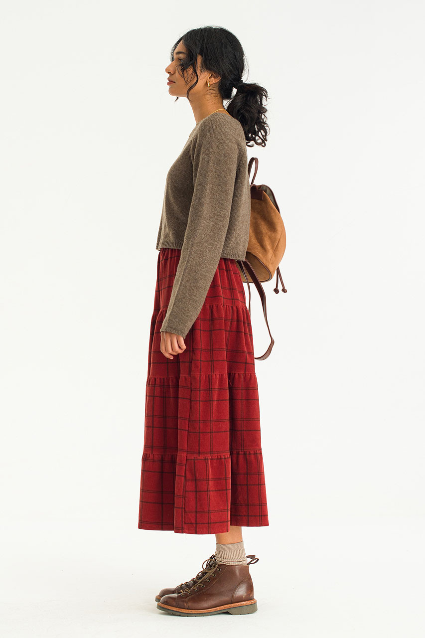 Hao Cord Tiered Skirt, Brick