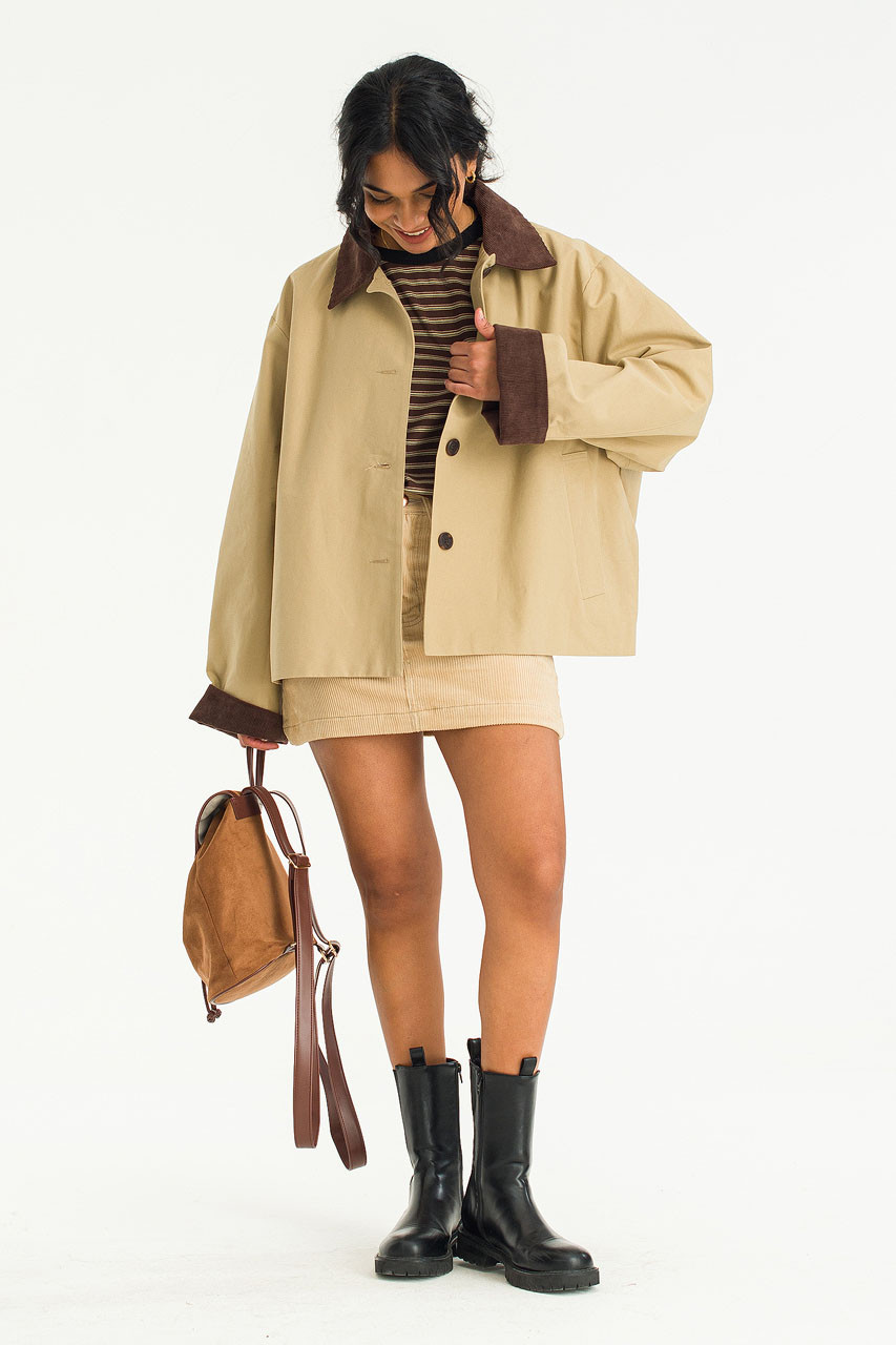 Aya Contrast Collar Field Jacket, Beige