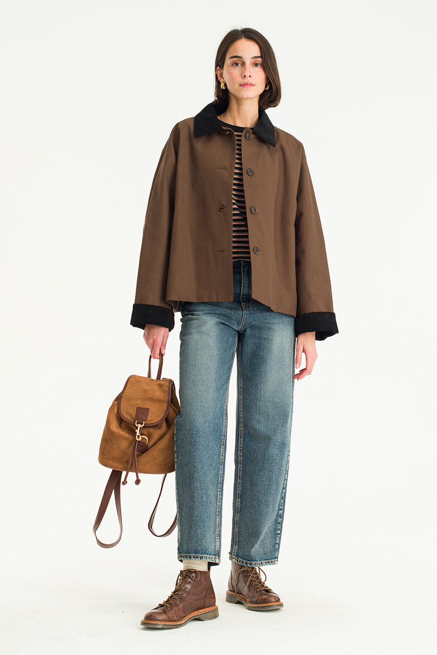 Aya Contrast Collar Field Jacket, Brown