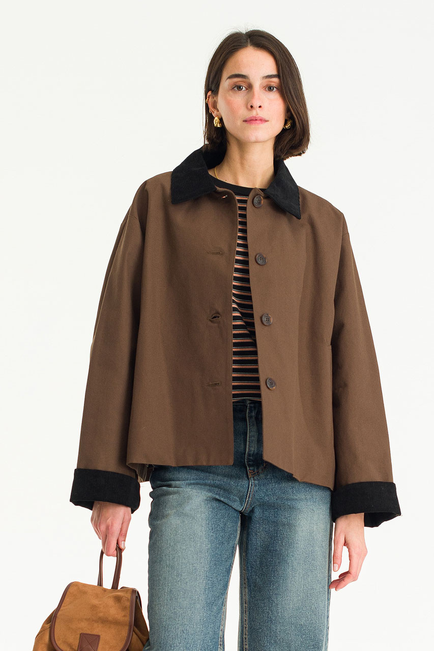 Aya Contrast Collar Field Jacket, Brown