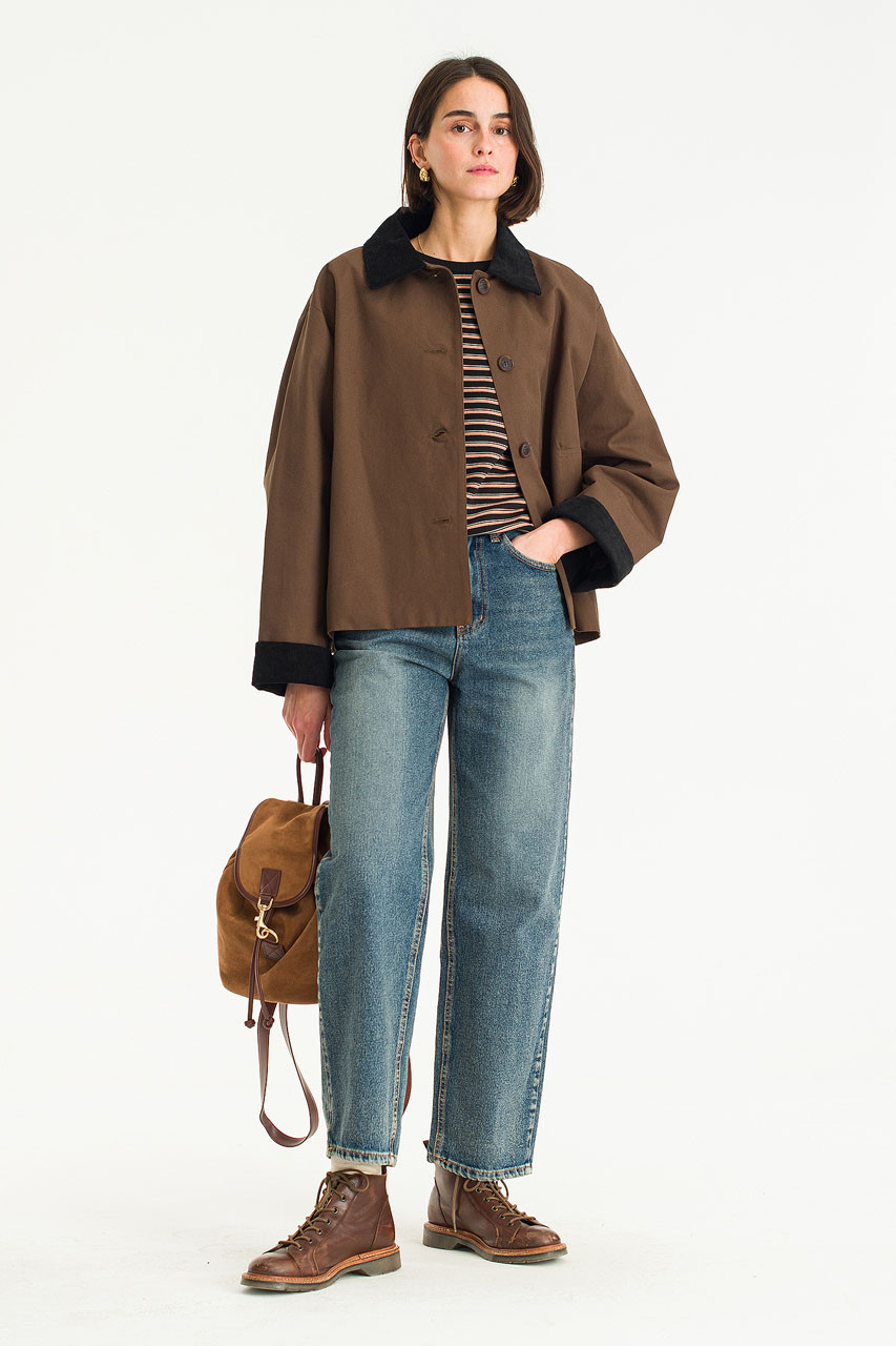 Aya Contrast Collar Field Jacket, Brown