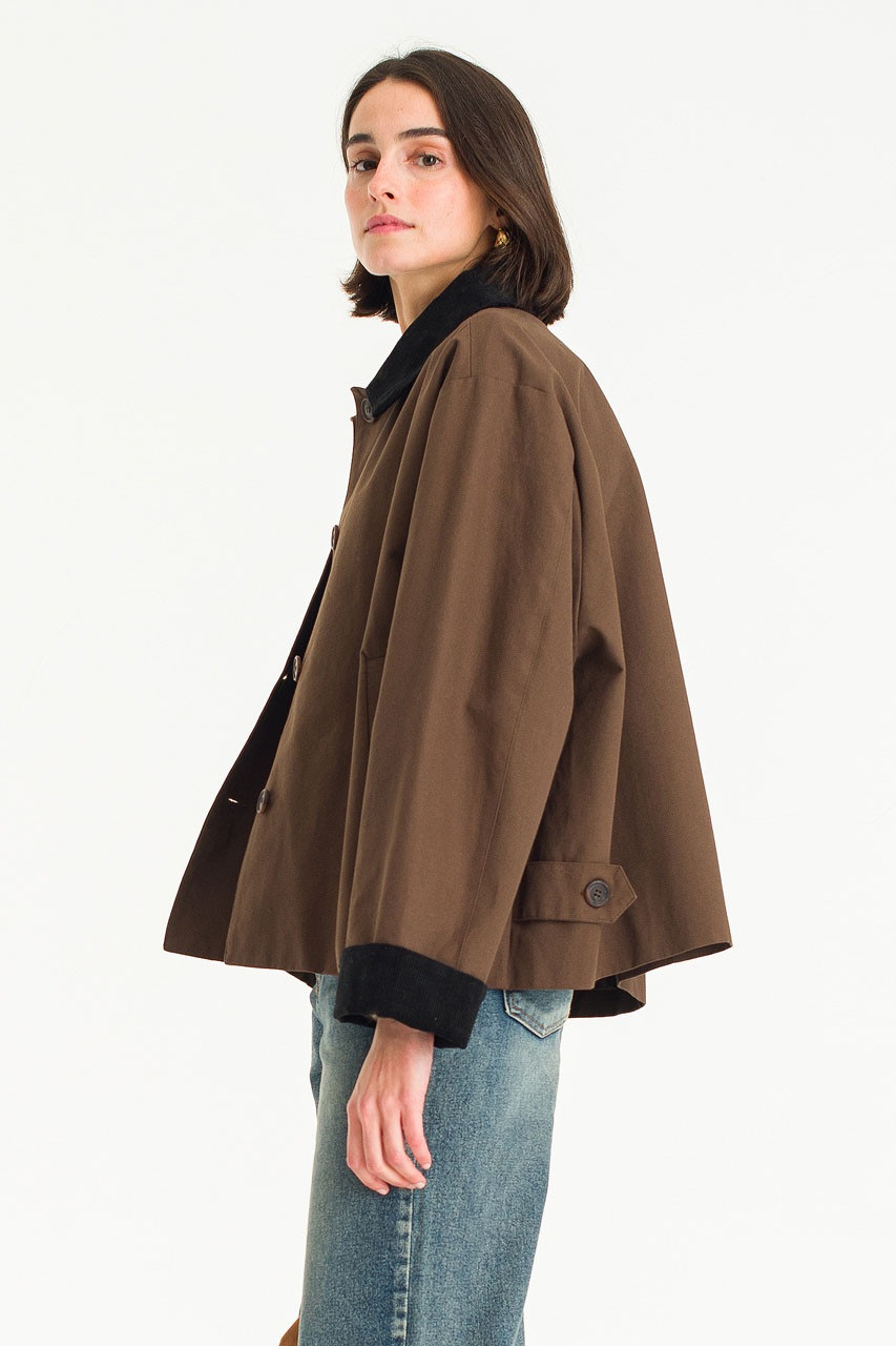 Aya Contrast Collar Field Jacket, Brown
